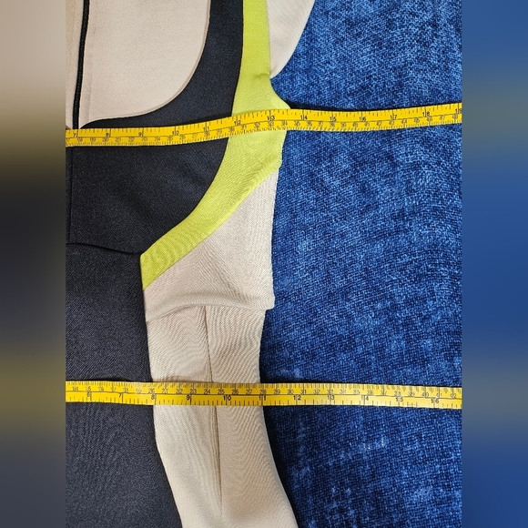 French Connection Cream Navy Blue Lime Green Dress 4 - Picture 3 of 5